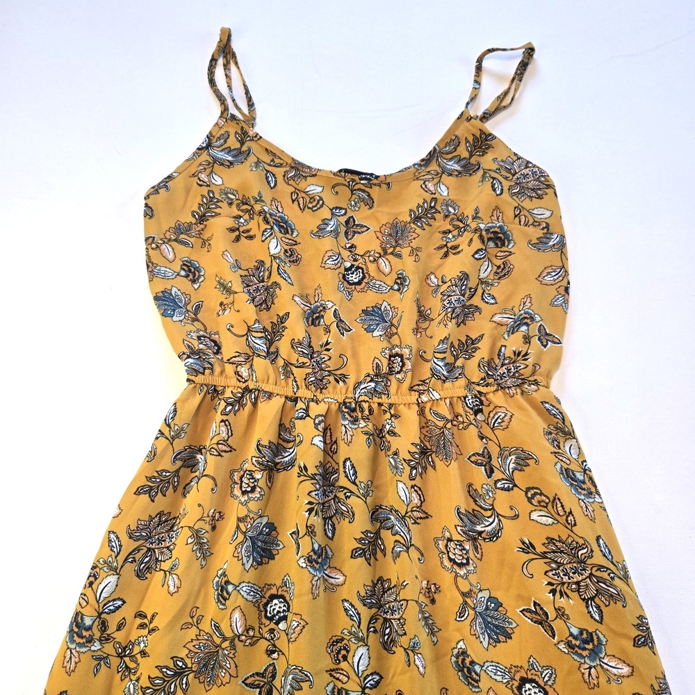 Forever 21 Mustard Yellow Floral Print Lined Adjustable Maxi Dress Size Small
